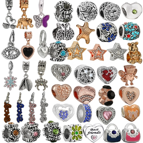 Fashion Alloy DIY Charms Pendants For Bracelet Making Heart Animal Flower Beads With Colorful Rhinestone Enamel Craft Jewelry Accessories