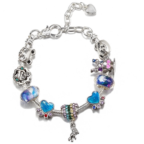 Buntes DIY Charm-Armband Mit Kristall Panda Herz Anhänger Perlen Legierung Schlangenkette Armband Für Damen Kinder Schmuck Geschenk