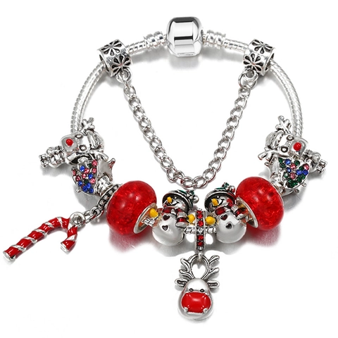 Χριστουγεννιάτικο DIY Charm Βραχιόλι από Κράμα Σμάλτο Χιονάνθρωπος Τάρανδος Ζαχαρωτό Μπαστούνι Αλυσίδα Φίδι για Γυναίκες Κορίτσια