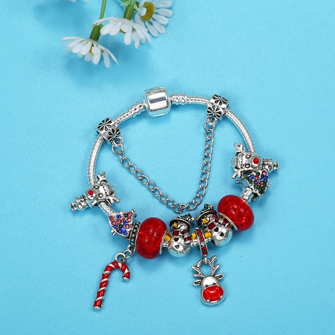 Χριστουγεννιάτικο DIY Charm Βραχιόλι από Κράμα Σμάλτο Χιονάνθρωπος Τάρανδος Ζαχαρωτό Μπαστούνι Αλυσίδα Φίδι για Γυναίκες Κορίτσια