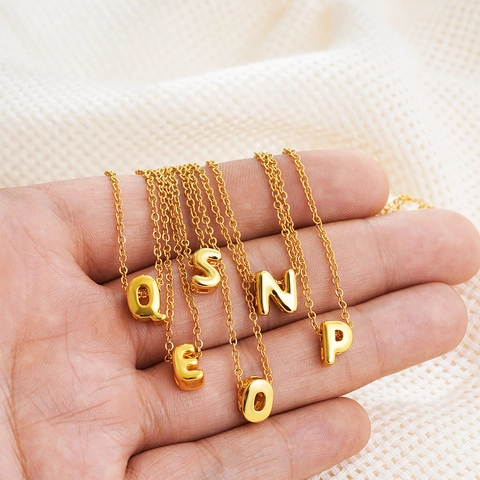 Bubble Initial Letter Necklace Stainless Steel Brass 18K Gold Plated 3D Puffy Pendant Necklace For Women Men Jewelry Gift