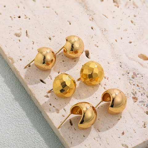 18K Gold Plated Stainless Steel Stud Earrings For Women Minimalist Geometric Bean Smooth Textured Water Drop Triangle Jewelry
