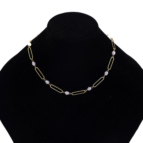 Punk Alloy Artificial Pearl Chunky Chain Necklace For Women Men Retro Geometric Gold Link Chain Choker Party Jewelry