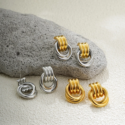 18K Gold Plated Brass Earring Two-Tone Double Intertwined Circle Winding Drop Earring For Women Fashion Jewelry Accessories