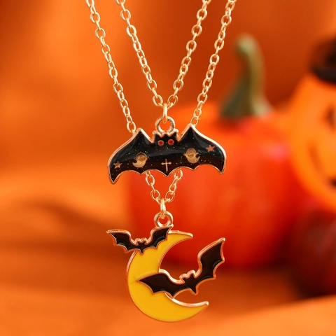Halloween Kürbis Fledermaus Geist Anhänger Halskette Legierung Polymer Ton Totenkopf Hand Schmuck Set Für Damen Herren Party