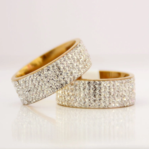 Fashion Stainless Steel Rhinestone Ring For Women Men 5 Row Full Crystal Inlaid Band Ring Luxury Couple Jewelry Finger Ring