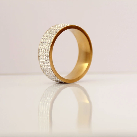 Fashion Stainless Steel Rhinestone Ring For Women Men 5 Row Full Crystal Inlaid Band Ring Luxury Couple Jewelry Finger Ring