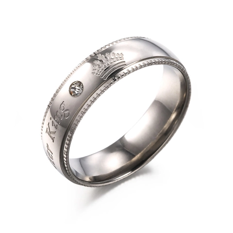 Stainless Steel Crown Couple Rings Her King His Queen Engraved Rhinestone Band For Men Women Fashion Commuter Jewelry