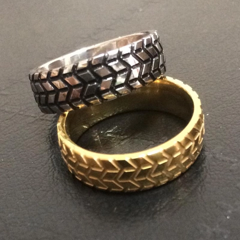 Hip Hop Stainless Steel Tire Tread Ring For Men Geometric V Shape Pattern Punk Band Ring Industrial Style Jewelry