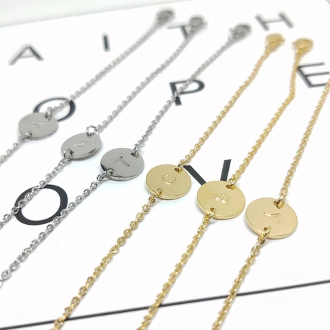 304 Stainless Steel Round Letter Alphabet Bracelet For Women Gold Steel Color Initial Pendant Chain Bracelet Jewelry