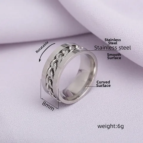 Unisex Stainless Steel Rotatable Chain Ring Stress Relief Hip Hop Punk Style Finger Ring Jewelry For Men Women Daily Party Accessory