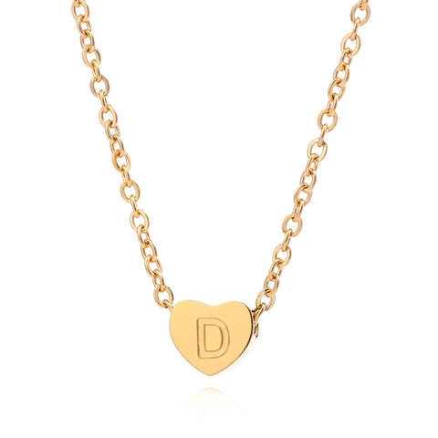 Stainless Steel Heart Initial Pendant Necklace For Women Fashion Gold Plated Alphabet Letter Heart Shaped Minimalist Jewelry Gift