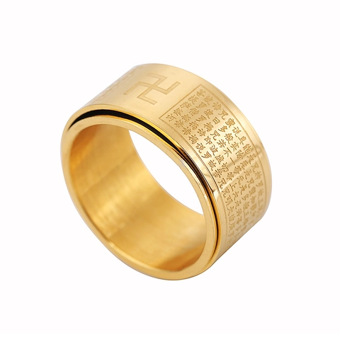 Buddhist Stainless Steel Rotating Ring Great Compassion Mantra Heart Sutra Vintage Religious Jewelry For Men Women