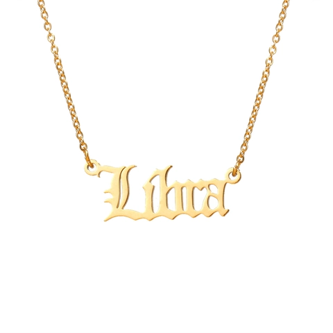Stainless Steel Twelve Zodiac Signs Pendant Necklace Gothic Letter Aries Leo Scorpio Jewelry For Women Birthday Gift