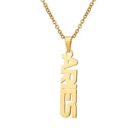Stainless Steel 18K Gold Plated Vertical Zodiac Constellation Alphabet Pendant Necklace Simple Fashion Jewelry Gift for Women Men
