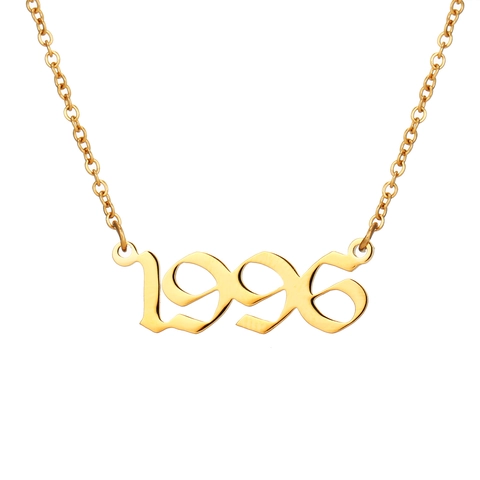 Stainless Steel Year Number Necklace For Women Electroplated Gothic Font Birthday Year 1990-2010 Commemorative Pendant Jewelry Gift