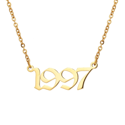 Stainless Steel Year Number Necklace For Women Electroplated Gothic Font Birthday Year 1990-2010 Commemorative Pendant Jewelry Gift