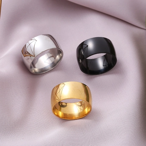 Simple Punk Wide Band Stainless Steel Ring For Men High Polished Plain Minimalist Jewelry Accessory Gold Silver Black