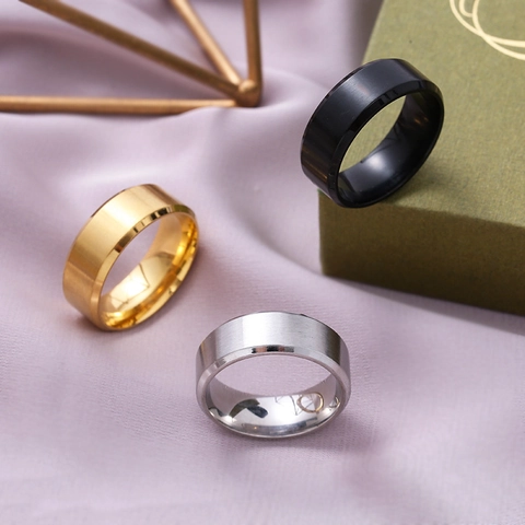 Modern 304 Stainless Steel Ring For Men Women Matte Brushed Wide Band With Beveled Edge Simple Comfort Fit Fashion Ring Jewelry