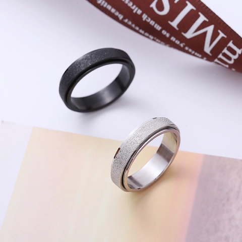 Minimalist Stainless Steel Spinner Ring Frosted Rotating Decompression Ring For Women Men Unisex Fashion Jewelry Gift