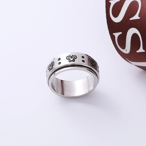 Stainless Steel Butterfly Spinner Ring For Anxiety Relief Rotatable Meditation Ring For Men Women Stress Relieving Jewelry