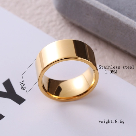 10mm Wide Minimalist Stainless Steel Plain Band Ring High Polished Mirror Finish Flat Top Inner Arc Design Unisex Jewelry