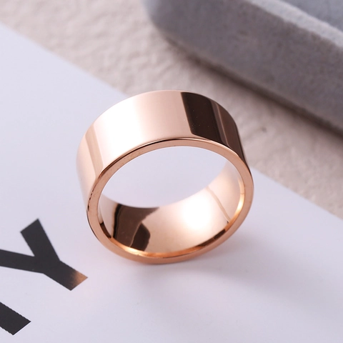 10mm Wide Minimalist Stainless Steel Plain Band Ring High Polished Mirror Finish Flat Top Inner Arc Design Unisex Jewelry