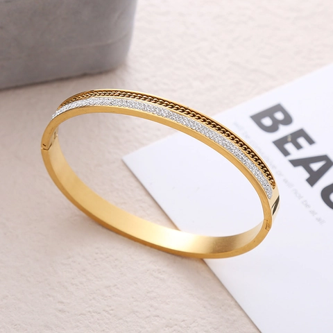 Edelstahl Kettenglied Armreif Für Damen Strass Eingelegt Scharnier Oval Armband Mode Schmuck Geschenk Elegant Gold Silber Farbe