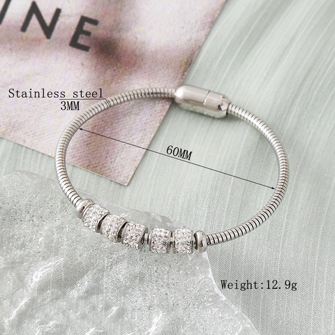 Minimalist Stainless Steel Rhinestone Bracelet For Women Elegant Snake Chain Bangle With Magnetic Clasp Fashion Jewelry Gift