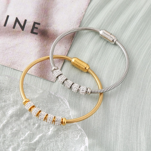Minimalist Stainless Steel Rhinestone Bracelet For Women Elegant Snake Chain Bangle With Magnetic Clasp Fashion Jewelry Gift
