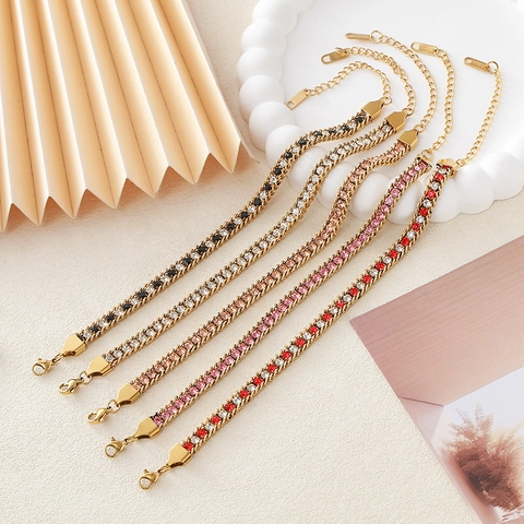 Stainless Steel Rhinestone Tennis Bracelet For Women Adjustable Luxury Full Drill Geometric Chain Elegant Jewelry Gift