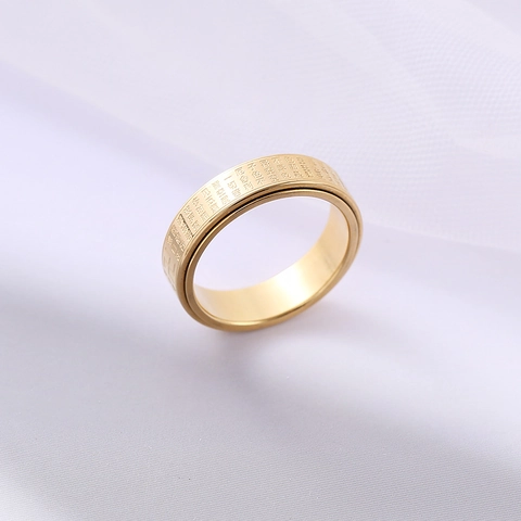 Stainless Steel Buddhist Spinner Ring Heart Sutra Engraved Rotatable Band Religious Jewelry For Men Women