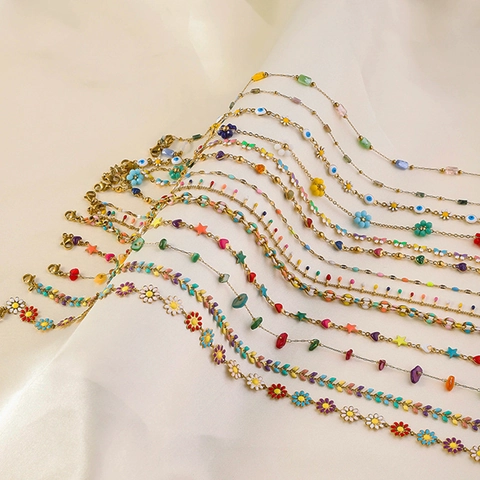 Bohemian Bunte Emaille Gänseblümchen Blume Halskette Und Armband Titanstahl Sonnenblume Herz Stern Anhänger Schmuck Damen