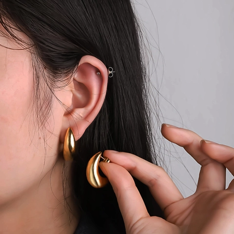 18K Vergoldete Edelstahl Geometrische Ohrringe Für Damen Vintage Unregelmäßige Herz Wassertropfen Schlange Design Stecker Ring Ohrringe