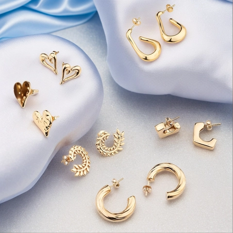18K Vergoldete Edelstahl Geometrische Ohrringe Für Damen Vintage Unregelmäßige Herz Wassertropfen Schlange Design Stecker Ring Ohrringe