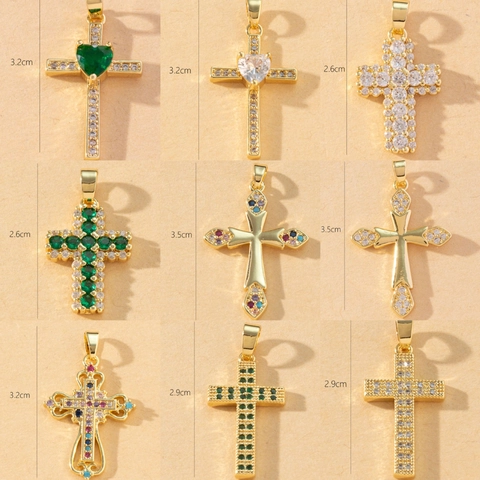 Kupfer Zirkonia Kreuz Anhänger Vergoldet Bunte Eingelegte Kreuz Charms Für DIY Halsketten Schmuck Für Damen