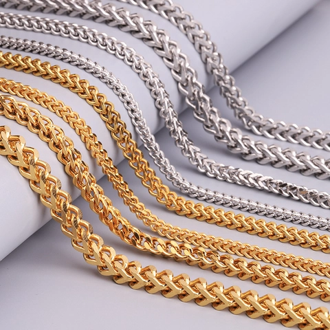 Stainless Steel Franco Chain Necklace Hip Hop Unisex Gold Silver Plated Wheat Link Jewelry Necklace For Men Women Gift