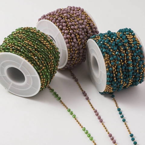 Handgefertigte Edelstahl Perlenkette Für DIY Schmuckherstellung Facettierte Strass Kristallperlen Kette Rolle Für Halsketten Armbänder
