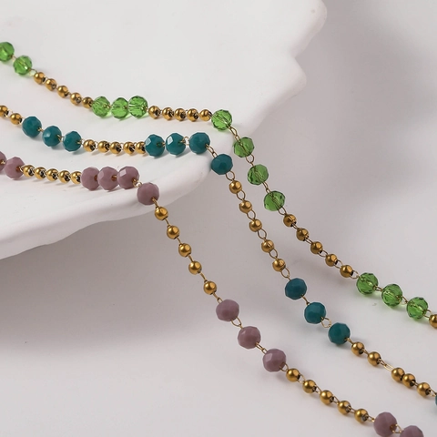 Handgefertigte Edelstahl Perlenkette Für DIY Schmuckherstellung Facettierte Strass Kristallperlen Kette Rolle Für Halsketten Armbänder