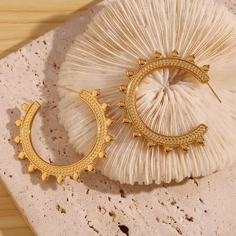 Μεγάλα Σκουλαρίκια Κρίκοι C 18K Επιχρυσωμένα 316L Ανοξείδωτο Ατσάλι Σχέδιο Σιταριού Boho Vintage Για Γυναίκες