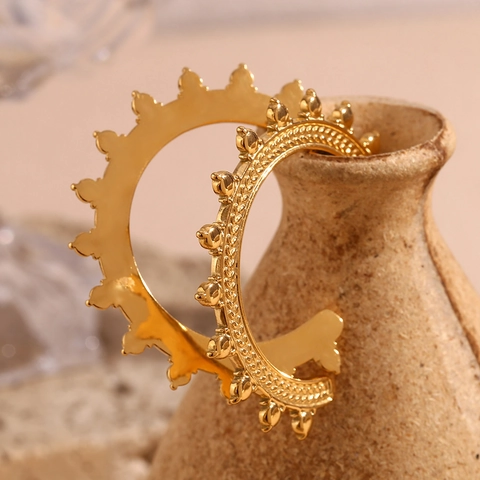 Orecchini A Cerchio Grandi A C Placcati Oro 18K Acciaio Inossidabile 316L Motivo Grano Boho Vintage Per Donna
