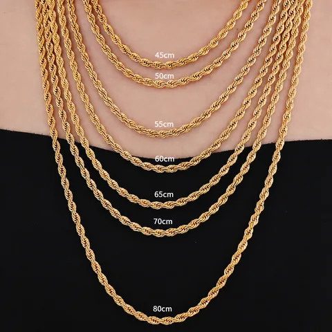 Stainless Steel Rope Chain Necklace For Men Women Gold Silver Plated Hip Hop Twist Chain Minimalist Fashion Jewelry Accessory Gift