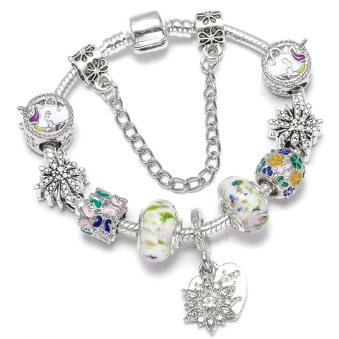 Europäisches Mode Legierung Charm-Armband Für Damen DIY Einhorn Herz Perlen Strass Emaille Schlangenkette Schmuck Geschenk