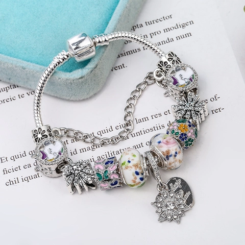 Europäisches Mode Legierung Charm-Armband Für Damen DIY Einhorn Herz Perlen Strass Emaille Schlangenkette Schmuck Geschenk