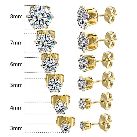 Minimalistische 316 Roestvrij Stalen Ronde Cubic Zirconia Oorknopjes Voor Vrouwen Zes-Klauwen Zircon Geometrische Oorbellen Sieraden