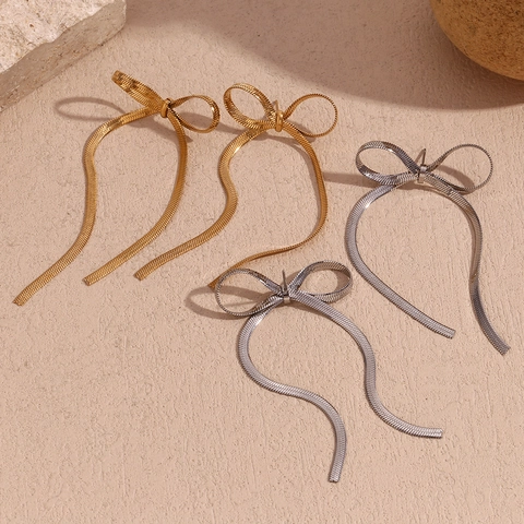 Modische Edelstahl Schleife Quasten Ohrringe Für Damen 18K Vergoldet Schlangenkette Drop Dangle Minimalistisch Pendeln Schmuck