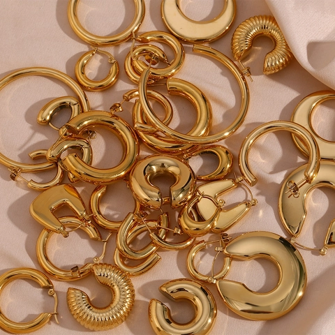 Orecchini a Cerchio Minimalisti in Acciaio Inossidabile per Donna Placcati in Oro 18K Chunky Cavi Geometrici Forma C Forma U Gioielli Moda