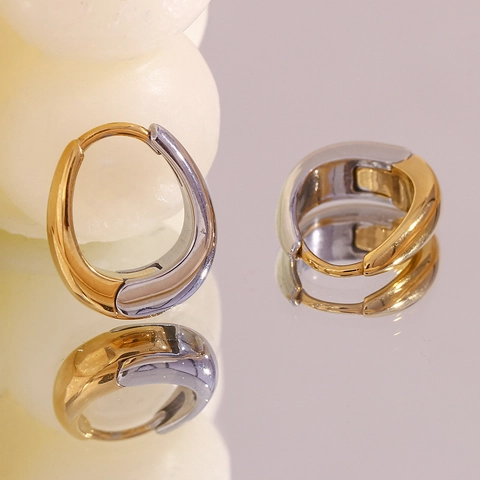 Women Minimalist Stainless Steel Pear Shaped Hoop Earrings Two Tone Gold Silver Plated Small Ear Buckle Fashion Jewelry