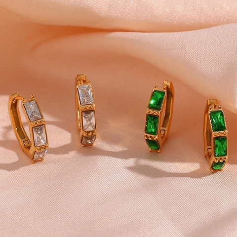 Minimalist Stainless Steel Zirconia Bamboo Hoop Earrings For Women Gold Plated Geometric Huggie Earrings Fashion Jewelry Gift