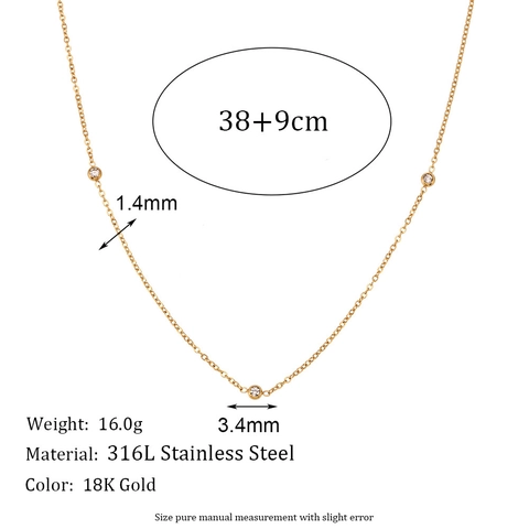 Collar y Pulsera Minimalistas de Acero Inoxidable 316L Chapado en Oro de 18K Con Colgante de Zirconia Redondo Joyería de Moda